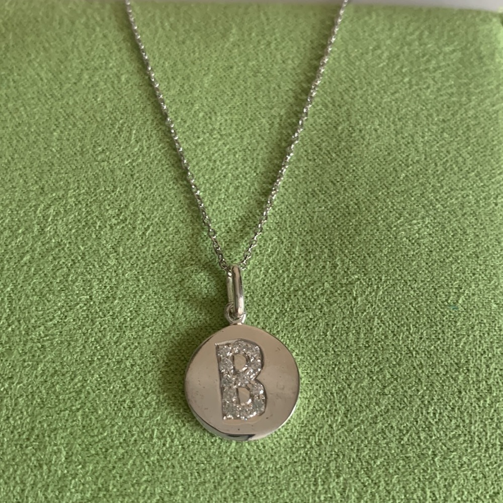 Anzie Disk Silver Pavé Pendant Necklace B Initial